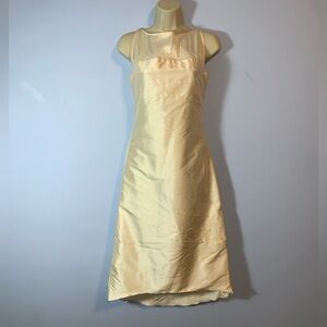 chi chi cream beaded boat neck “raw silk” look fitted midi dress size small 4